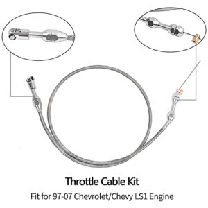 Miytsya 1 Pack 36In Braided Throttle Cable, Stainless Steel Throttle Cable Kit, Compatible with 97-07 Chevrolet/Chevy LS1 Engine 4.8L 5.3L 5.7L 6.0L Throttle Cable Repair (Silver)