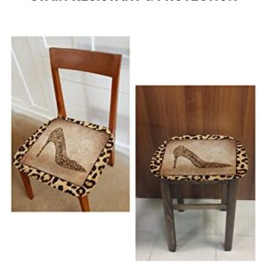 Stretch Chair Seat Cover-Set of 4, Sexy Leopard High Heel Shoe Kitchen Chair Slipcovers Washable Removable Cushion Protector for Dining Room Party Decor-Retro Wildlife Animal Skin