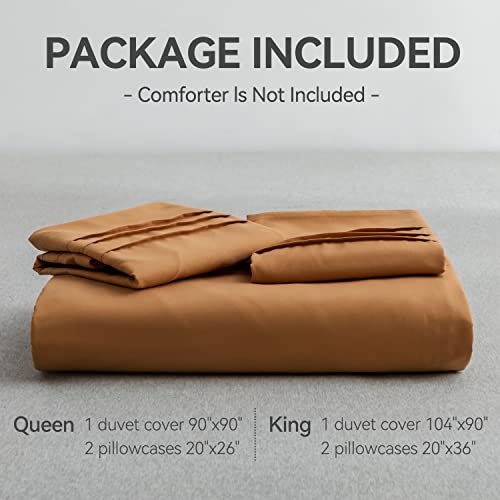 JELLYMONI Queen Size Rust Duvet Cover Set - 3PCS Microfiber Bedding Set, Stylish Pleated Design, 8 Corner Ties & Zipper Closure, Ultra Soft and Comfortable