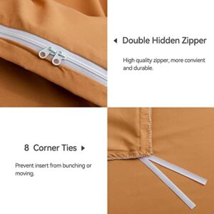 JELLYMONI Queen Size Rust Duvet Cover Set - 3PCS Microfiber Bedding Set, Stylish Pleated Design, 8 Corner Ties & Zipper Closure, Ultra Soft and Comfortable