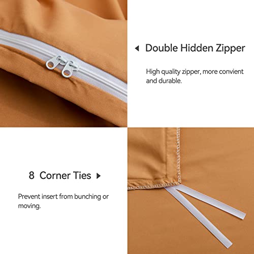 JELLYMONI Queen Size Rust Duvet Cover Set - 3PCS Microfiber Bedding Set, Stylish Pleated Design, 8 Corner Ties & Zipper Closure, Ultra Soft and Comfortable