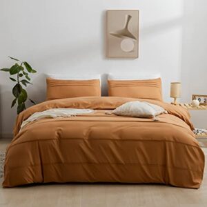 JELLYMONI Queen Size Rust Duvet Cover Set - 3PCS Microfiber Bedding Set, Stylish Pleated Design, 8 Corner Ties & Zipper Closure, Ultra Soft and Comfortable