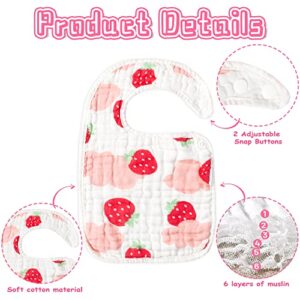 BUoonyer 10pcs Snap Muslin Cotton Bibs, Baby Bandanna Drool Bibs, Adjustable Soft Absorbent Cotton Scarf, Burp Cloths for Babies Infants Newborns Toddlers Feeding, Eating, Teething (Pink)