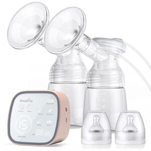 breast pump, babyking electric breast pump with 3 modes & 15 levels, pain free strong suction power touch panel high definition display, ultra-quiet rechargeable for travel & home