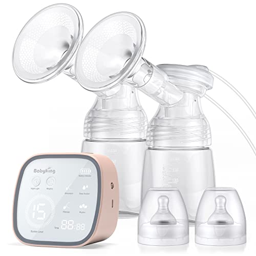 Breast Pump, BabyKing Electric Breast Pump with 3 Modes & 15 Levels, Pain Free Strong Suction Power Touch Panel High Definition Display, Ultra-Quiet Rechargeable for Travel & Home