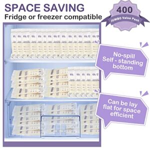 400 Count Breastmilk Storage Bags 7 oz Leak Proof Double Zipper Seal Breast Milk Storing Bags Self Standing Breast Milk Storage Bags for Breastfeeding Refrigerator or Freezer