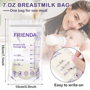 400 Count Breastmilk Storage Bags 7 oz Leak Proof Double Zipper Seal Breast Milk Storing Bags Self Standing Breast Milk Storage Bags for Breastfeeding Refrigerator or Freezer