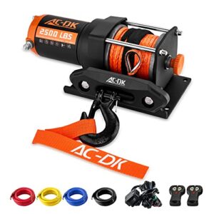 AC-DK 2500 lb ATV/UTV Winch Synthetic Rope Kits, 12V Winch with Wireless Remote for Off Road Trailer Boat RV Towing Winches, Waterproof Winch with Mounting Plate and Wired Remote