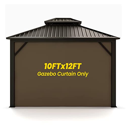 Gazebo Universal Replacement Privacy Curtain, OLILAWN 10' x 12' Privacy Canopy Side Wall, Replacement Gazebo Shade Curtain Privacy Panel for Canopy Gazebo 10x12, One Side Only, Brown