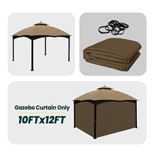 Gazebo Universal Replacement Privacy Curtain, OLILAWN 10' x 12' Privacy Canopy Side Wall, Replacement Gazebo Shade Curtain Privacy Panel for Canopy Gazebo 10x12, One Side Only, Brown