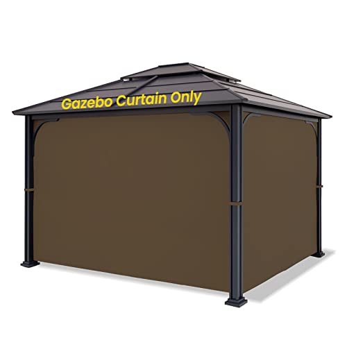 Gazebo Universal Replacement Privacy Curtain, OLILAWN 10' x 12' Privacy Canopy Side Wall, Replacement Gazebo Shade Curtain Privacy Panel for Canopy Gazebo 10x12, One Side Only, Brown