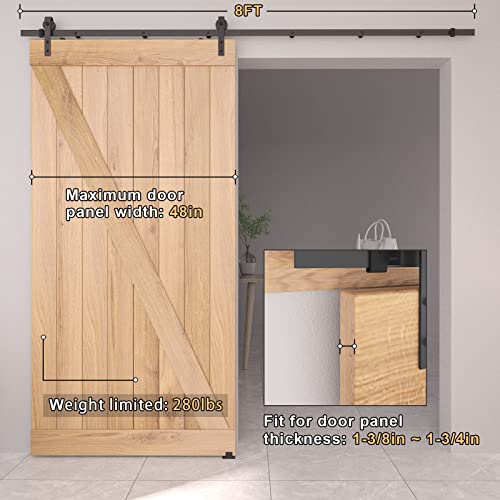 Dondelight Barn Door Hardware Kit 8FT, Sliding Door Track Hardware Set for Interior & Exterior Doors