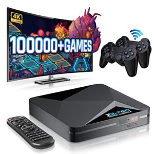 kinhank super console x2 pro pre-installed 100,000+ classic games,256g retro gaming consoles compatible with 60+ emulators, s902x2 chip, three systems in one, include remote, wireless controllers