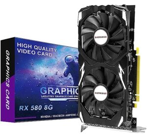 showkings radeon rx 580 8gb graphics card, 256bit 2048sp gddr5 amd video card for pc gaming, dp hdmi dvi-output, pci express 3.0 with dual fan for office and gaming