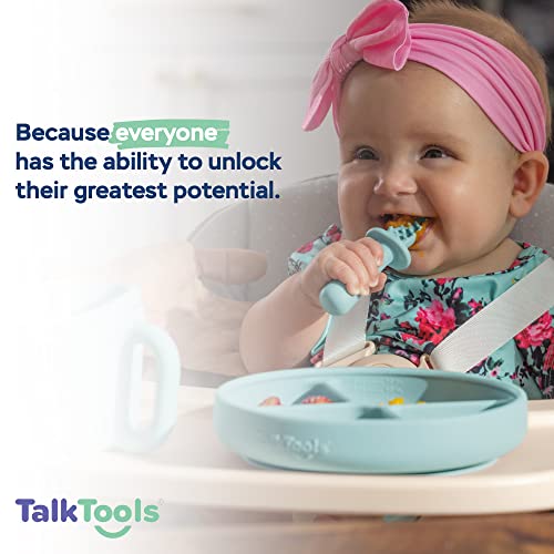 TalkTools Itsy Tiny Silicone Spoons – Twin Pack Soft Silicone Self-Feeding Training Spoons for Kids & Toddlers, Anti-Choking Flange Guard and Non-Slip Handle (Sage)