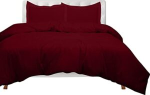 royale linens burgundy duvet cover queen size - queen duvet cover set - 3 piece double brushed queen duvet covers with zipper closure, 1 duvet cover 90x90 inches and 2 pillow shams (queen, burgundy)