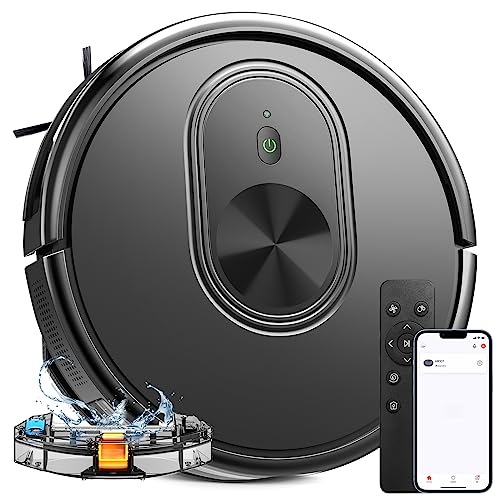 Robot Vacuum and Mop Combo, 3 in 1 Mopping Robotic Vacuum with Schedule, App/Bluetooth/Alexa, 1600Pa Max Suction, Self-Charging Robot Vacuum Cleaner, Slim, Ideal for Hard Floor, Pet Hair, Carpet