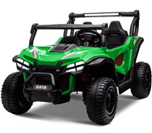 ottaro 24v ride on cars 2 seater, electric cars vehicles for adults and kids, 4wd ride on utv truck w/remote control, 25" spacious seat, 2 safety belts, bright light, music player,bluetooth（green）