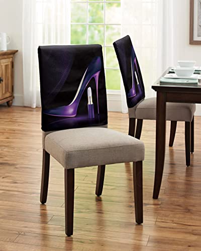 Dining Chair Back Covers, Purple Lipstick and High Heel Black Chair Covers Chair Slipcovers Protective Covers for Holiday Party Festival Decoration, Set of 4