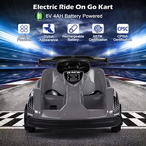 HONEY JOY Electric Go Kart, 6V Battery Powered Ride On Racing Car w/Remote Control, Safety Belt, Slow Start, Music, 4 Wheeler Electric Vehicle for Kids, Gift for Boys Girls (Black)