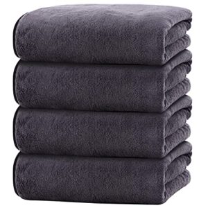 cosy family microfiber 4 pack bath towel set, lightweight and quick drying, ultra soft highly absorbent towels for bathroom, gym, hotel, beach and spa (dark grey)