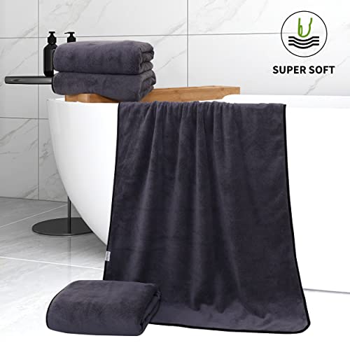 Cosy Family Microfiber 4 Pack Bath Towel Set, Lightweight and Quick Drying, Ultra Soft Highly Absorbent Towels for Bathroom, Gym, Hotel, Beach and Spa (Dark Grey)