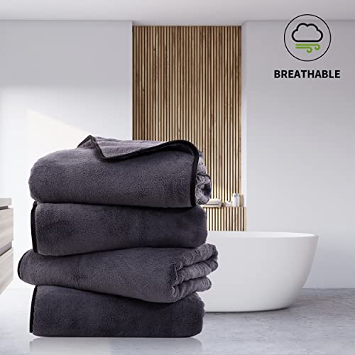 Cosy Family Microfiber 4 Pack Bath Towel Set, Lightweight and Quick Drying, Ultra Soft Highly Absorbent Towels for Bathroom, Gym, Hotel, Beach and Spa (Dark Grey)
