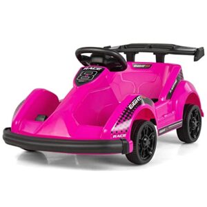glacer electric go kart for kids, 6v battery powered kids go kart w/ 2.4g remote control, electric ride on car w/soft start, sound and music function, electric ride on toy gift for boys girls (pink)