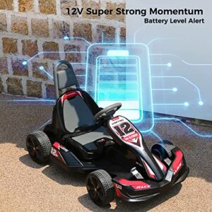 ELEMARA Electric Go Kart for Kids, 12V 2WD Battery Powered Ride On Cars with Parent Remote Control for Boys Girls,Vehicle Toy Gift with Adjustable Seat,Safety Belt,USB Port for Age 3-8,Carbon Black