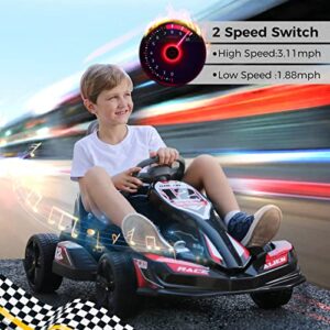 ELEMARA Electric Go Kart for Kids, 12V 2WD Battery Powered Ride On Cars with Parent Remote Control for Boys Girls,Vehicle Toy Gift with Adjustable Seat,Safety Belt,USB Port for Age 3-8,Carbon Black