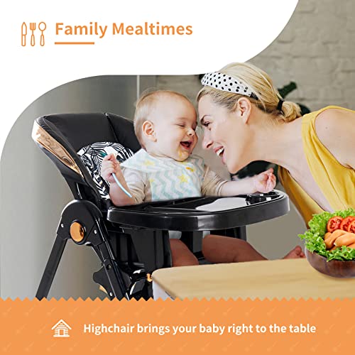 High Chairs for Babies and Toddlers, 8 in 1 Baby High Chair Clearance with Adjustable Seat Back Detachable Seat Cushion and Double Removable Tray, Portable Baby Booster Seat with Wheels (Black)