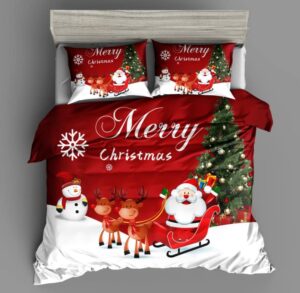 merry christmas duvet cover queen size, 3pc farmhouse santa claus snowman snowflake tree pattern microfiber bedding comforter cover set, 90x90 red and white new year holidays bed sets for women men
