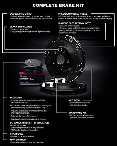 R1 Concepts Front Brakes and Rotors Kit |Front Brake Pads| Brake Rotors and Pads| Optimum OEp Brake Pads and Rotors| Hardware Kit WHUH1-74088