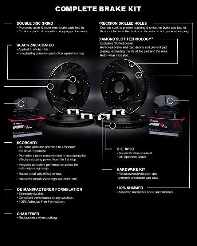 R1 Concepts Front Rear Brakes and Rotors Kit |Front Rear Brake Pads| Brake Rotors and Pads| Optimum OEp Brake Pads and Rotors| Hardware Kit WHUH2-76091