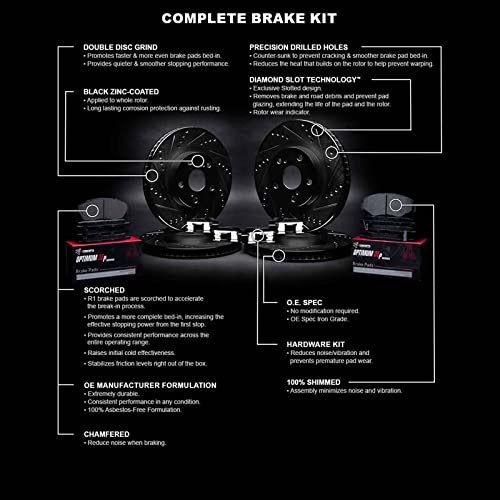 R1 Concepts Front Rear Brakes and Rotors Kit |Front Rear Brake Pads| Brake Rotors and Pads| Optimum OEp Brake Pads and Rotors| Hardware Kit WHUH2-76091