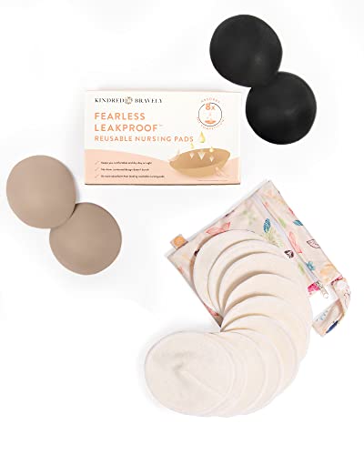 Kindred Bravely Fearless Leakproof Breast Pad 4-Pack & Organic Washable Breast Pads 10-Pack Bundle