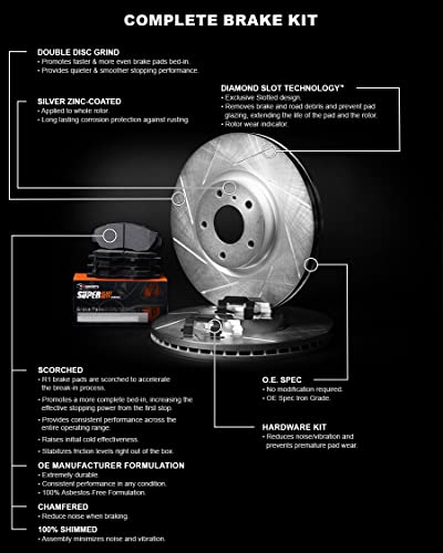 R1 Concepts Rear Brakes and Rotors Kit |Rear Brake Pads| Brake Rotors and Pads| Super Duty Brake Pads and Rotors| Hardware Kit|fits 2007-2022 Lexus LX570; Toyota Land Cruiser, Sequoia, Tundra