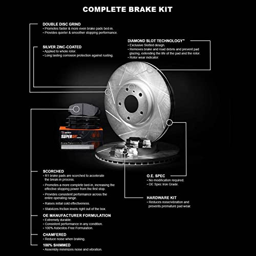 R1 Concepts Rear Brakes and Rotors Kit |Rear Brake Pads| Brake Rotors and Pads| Super Duty Brake Pads and Rotors| Hardware Kit|fits 2007-2022 Lexus LX570; Toyota Land Cruiser, Sequoia, Tundra