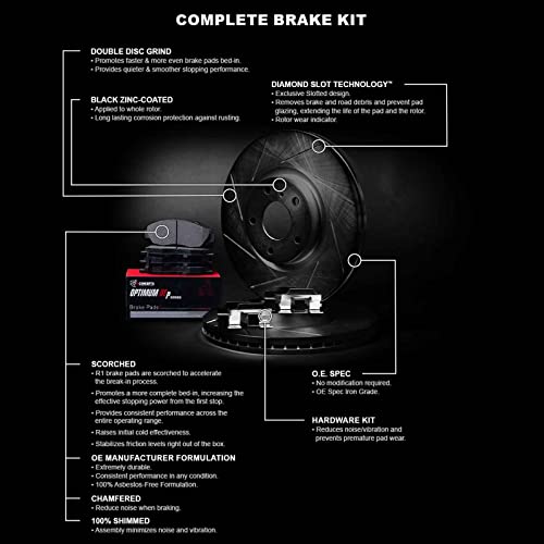 R1 Concepts Front Brakes and Rotors Kit |Front Brake Pads| Brake Rotors and Pads|Optimum OEp Brake Pads and Rotors| Hardware Kit WCUH1-11029