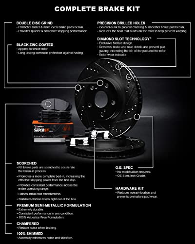 R1 Concepts Front Brakes and Rotors Kit |Front Brake Pads| Brake Rotors and Pads| Super Duty Brake Pads and Rotors| Hardware Kit WHXH1-48143