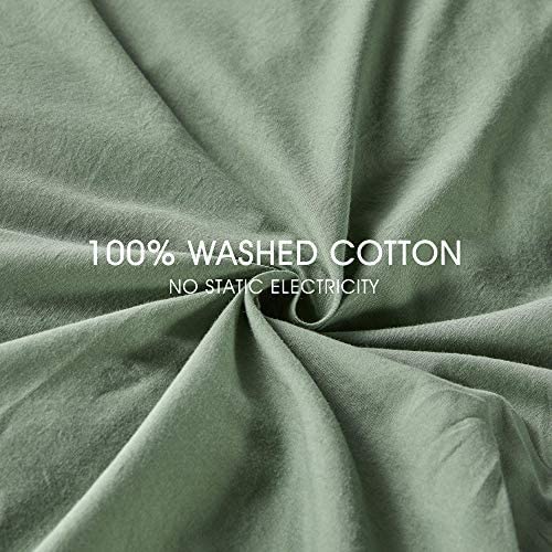 JELLYMONI Green 100% Washed Cotton Duvet Cover Set, 3 Pieces Luxury Soft Bedding Set with Buttons Closure. Solid Color Pattern Duvet Cover Oversized King Size(No Comforter)