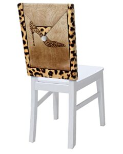 8 pcs dining chair slipcovers sexy leopard high heel shoe,removable kitchen chair back covers,santa hat chair protector back cover for dining room kitchen holiday party,retro wildlife animal skin