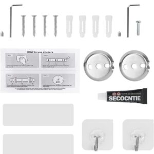 Towel Bar Replace Parts - 4 Screw +4 Anchors + 2 Base Plate +Hexagonal Wrench +Glue for Wall Mount Towel Bar Replacement