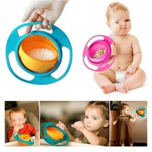 dhaonxb Baby Universal Gyro Bowl,Magic Gyro Bowl 360 Degree Rotate Spill-Proof Bowls with Lid Plastic Creative Dishes Practice Feeding Bowls (Have All)