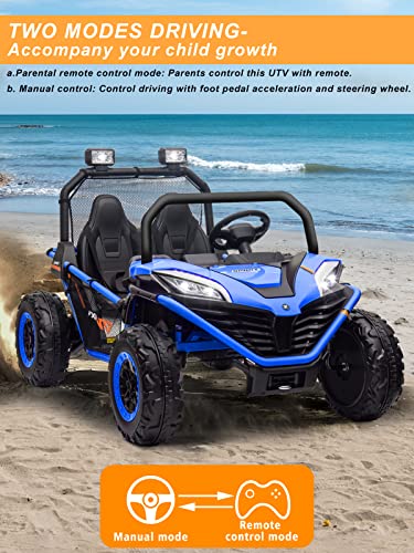 OTTARO 24V 10AH Ride on UTV Cars 2 Seater, Electric Cars Vehicles for Kids Teens,Metal Frame,EVA Wheels, 2x200W Powerful Motors, 20” Large 2 Seats, Bluetooth, Remote Control, Max Speed 4.7Mph(Blue)