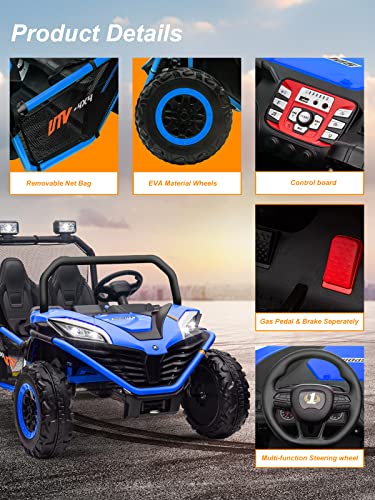 OTTARO 24V 10AH Ride on UTV Cars 2 Seater, Electric Cars Vehicles for Kids Teens,Metal Frame,EVA Wheels, 2x200W Powerful Motors, 20” Large 2 Seats, Bluetooth, Remote Control, Max Speed 4.7Mph(Blue)