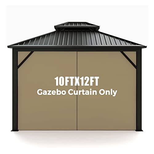 Warmally Gazebo Replacement Privacy Curtain, 10'x12' Side Wall Universal Replacement Curtain, Pavilion Screen Wall for Patio, Garden, Deck, Lawn (One Side Only, Khaki)