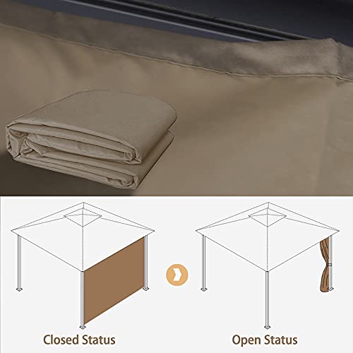 Warmally Gazebo Replacement Privacy Curtain, 10'x12' Side Wall Universal Replacement Curtain, Pavilion Screen Wall for Patio, Garden, Deck, Lawn (One Side Only, Khaki)