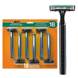 bic sensitive 2 disposable razors for men with 2 blades for sensitive skin, 18 count value pack of shaving razors