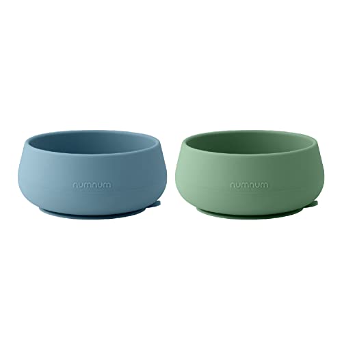 numnum Suction Bowls | Extra Strong Suction | Non-Slip Design | Durable 100% Food Grade Silicone BPA-Free | for Babies & Toddlers 4 months+, 2 Baby Bowls (Blue/Glacier Green)